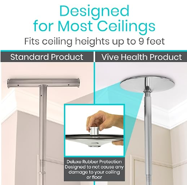 Vive Floor to Ceiling Grab Bar Designed for Most Ceilings Vive Floor to Ceiling Grab Bar