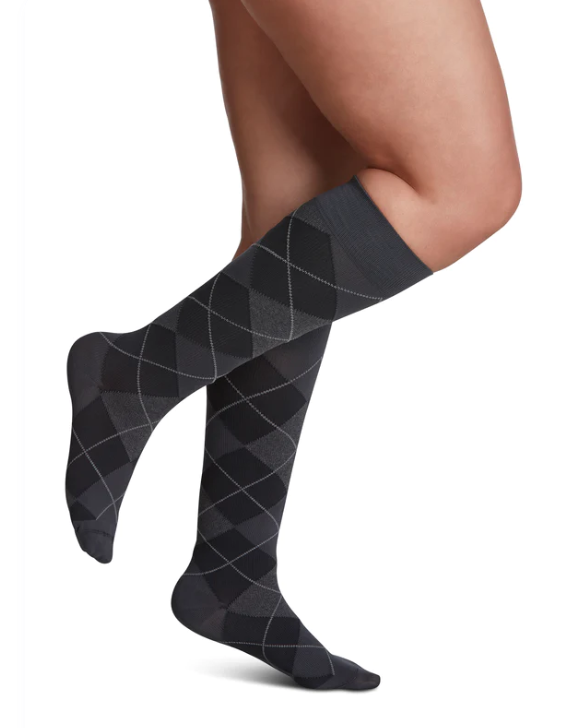 Women's Style Microfiber Patterns Calf Stockings Graphite Argyle Women's Style Microfiber Patterns Calf Stockings Graphite Argyle