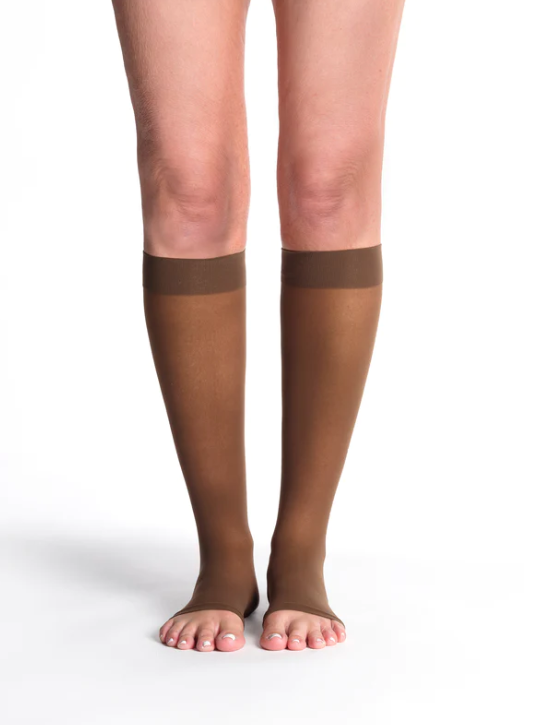 Women's Style Sheer Calf Open-Toe 15-20mmHg Compression Stockings Mocha Women's Style Sheer Calf Open-Toe 15-20mmHg Compression Stockings