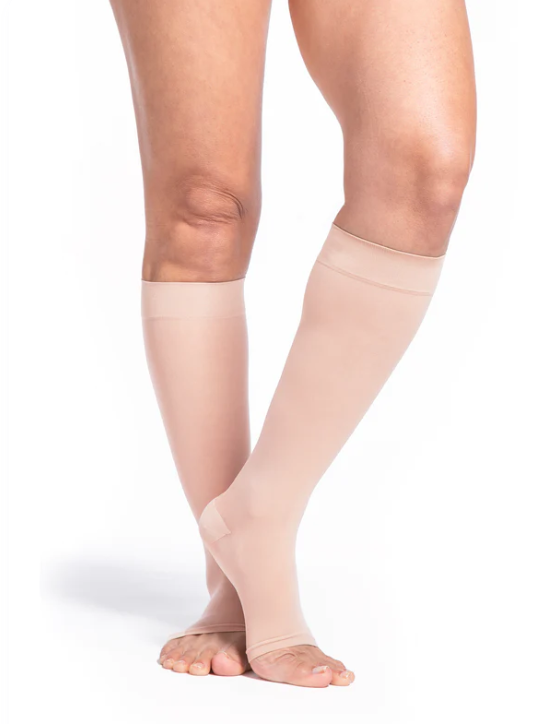 Women's Style Sheer Calf Open-Toe 15-20mmHg Compression Stockings Toasted Almond Women's Style Sheer Calf Open-Toe 15-20mmHg Compression Stockings