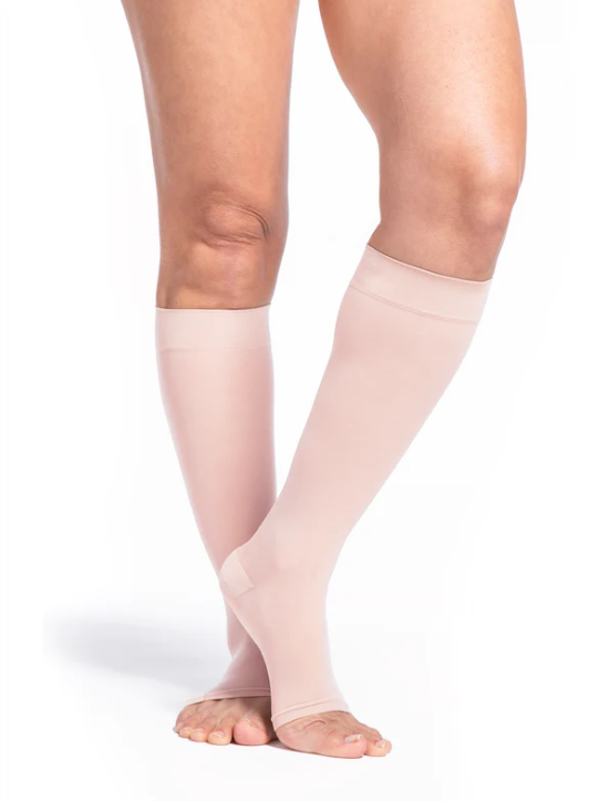 Women's Style Sheer Calf Open-Toe 15-20mmHg Compression Stockings Warm Sand Women's Style Sheer Calf Open-Toe 15-20mmHg Compression Stockings